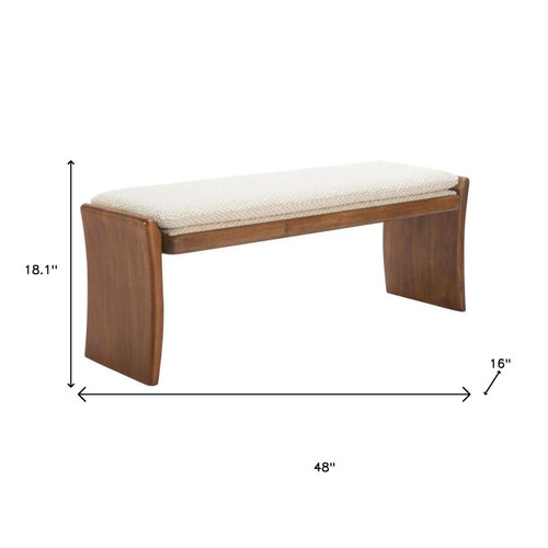 48" Beige and Brown Fabric and Solid Wood Upholstered Dining Bench