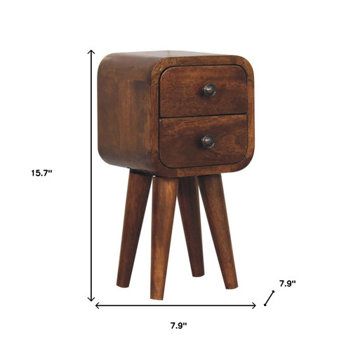 16" Brown Solid Wood Square Two Drawer Nightstand
