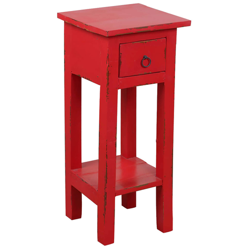 Sunset Trading Cottage Narrow Side End Table | Distressed Red Solid Wood | Fully Assembled Small Nightstand 