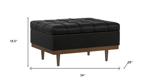 34" Walnut and Black Upholstery Storage Ottoman