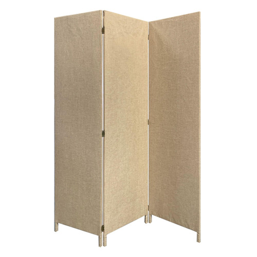 Homeroots Home Decor Beige Upholstered 3 Panel Room Divider Screen, Beige, 3 Panel