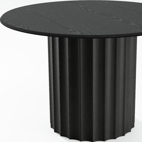 46" Black Solid Wood Pedestal Base Round Top Dining Table