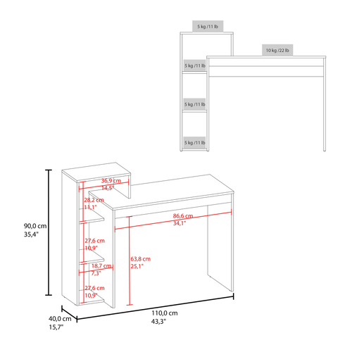 Britt 43" Wide Four Shelves Writting Desk, Home Office