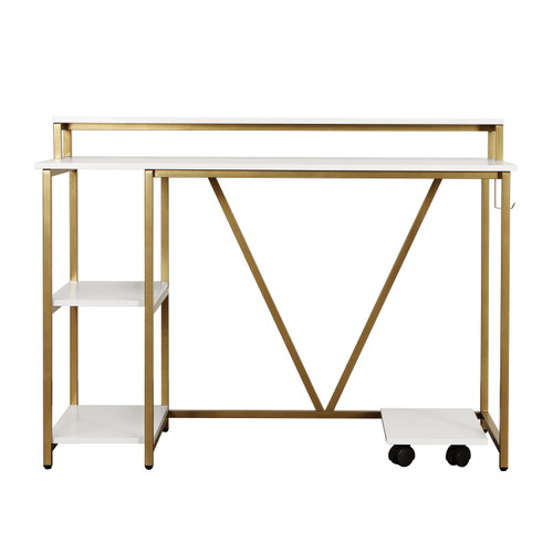 47" Gold and White Wood and Stainless Steel Computer Desk