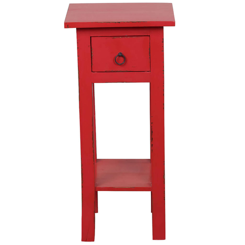 Sunset Trading Cottage Narrow Side End Table | Distressed Red Solid Wood | Fully Assembled Small Nightstand 
