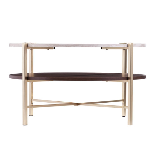 Homeroots Living Room 33" Brass Solid Manufactured Wood And Metal Round Coffee Table