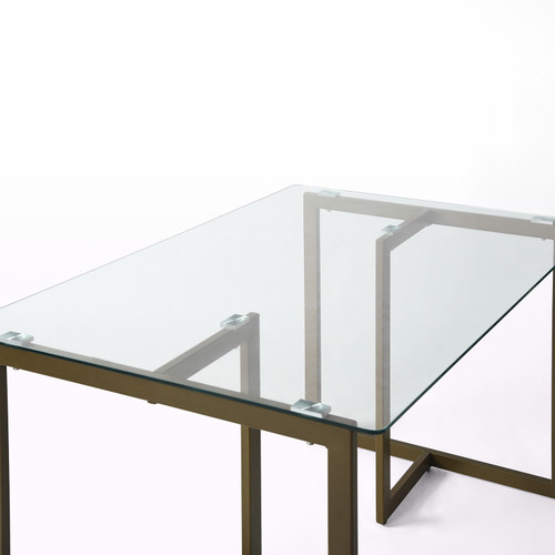 47" Clear And Gold Glass And Stainless Steel Sled Base Dining Table