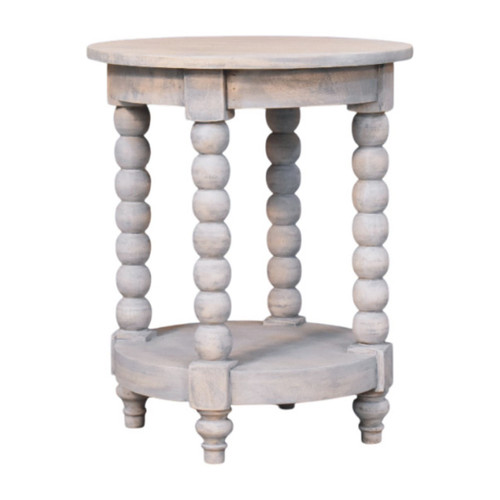 22" Washed Brown Solid Wood Round End Table With Shelf