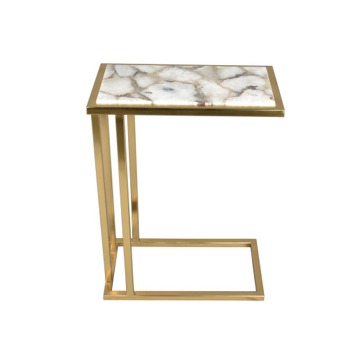 24" Ivory and Gold Marble and Iron End Table