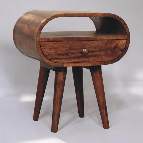 21" Walnut Solid Wood Oval One Drawer Nightstand
