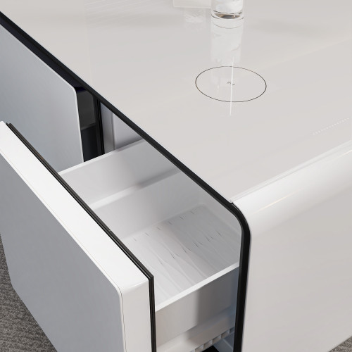 42" White Solid Wood Coffee Table With Two Drawers