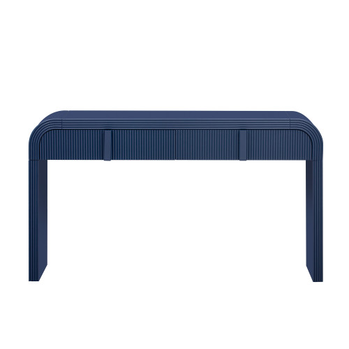 55" Navy Blue Wood Double Pedestal Console Table With Two Drawers