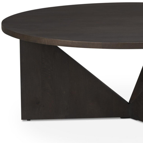 44" Dark Brown and Brown Solid Wood Round Trestle Coffee Table