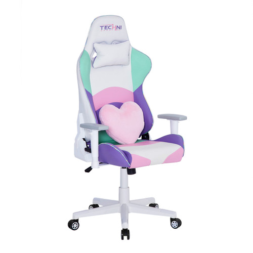 Baby Pink and White Adjustable Height Swivel Rolling Gaming Chair