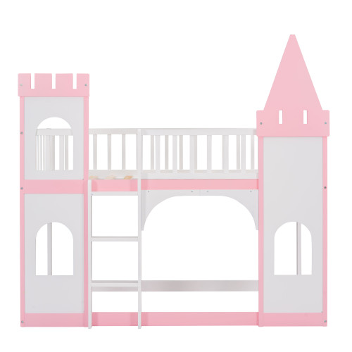 Pink And White Twin Over Twin Princess Solid Wood Bunk Bed