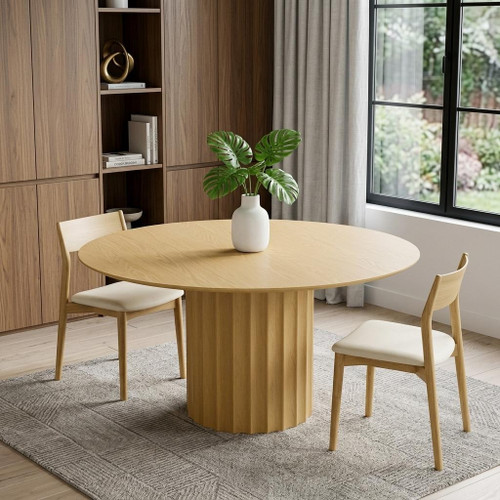 60" Natural Solid Wood Pedestal Base Round Top Dining Table