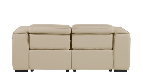77" Cream and Brown Italian Leather Power Reclining Loveseat With Storage