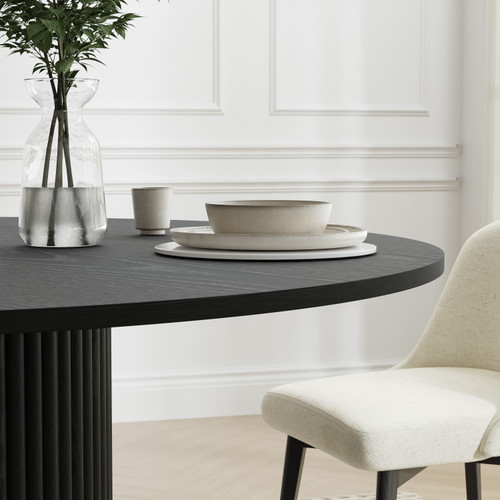 46" Black Solid Wood Pedestal Base Round Top Dining Table