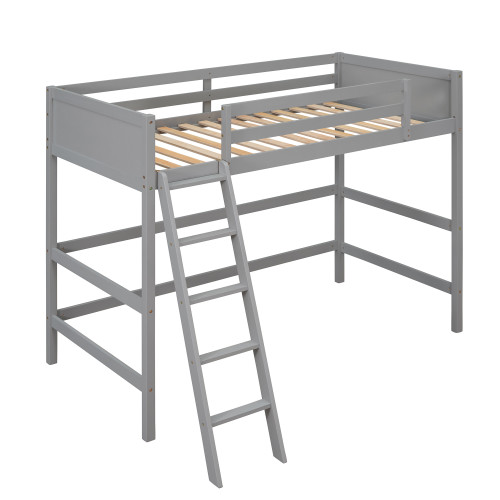 Gray Four Poster Solid Wood Twin Loft Bed