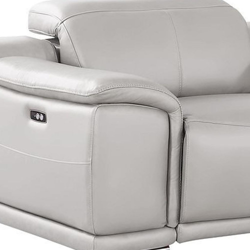 175" Light Gray Top Grain Leather Reclining USB Sofa And Storage