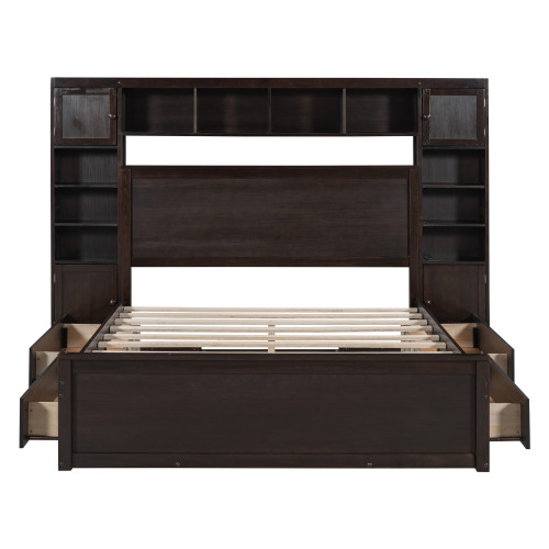 Espresso Wood Queen Bed Frame With USB And Drawer