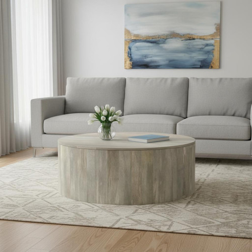 36" White Solid Wood Round Solid Coffee Table