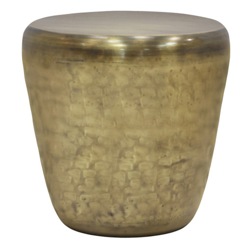 22" Antique Antiqued Gold Distressed Iron Round Drum End Table