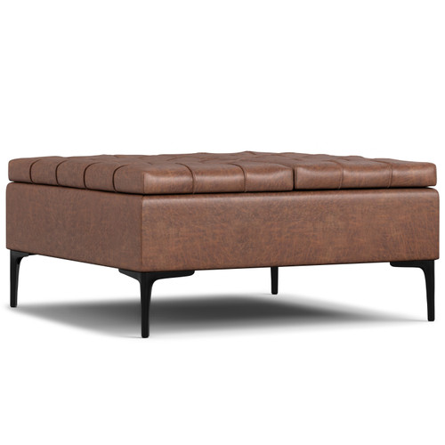 36" Black and Brown Upholstery Storage Ottoman