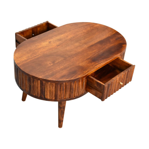 32" Chestnut Solid Wood Oval Coffee Table With Two Drawers