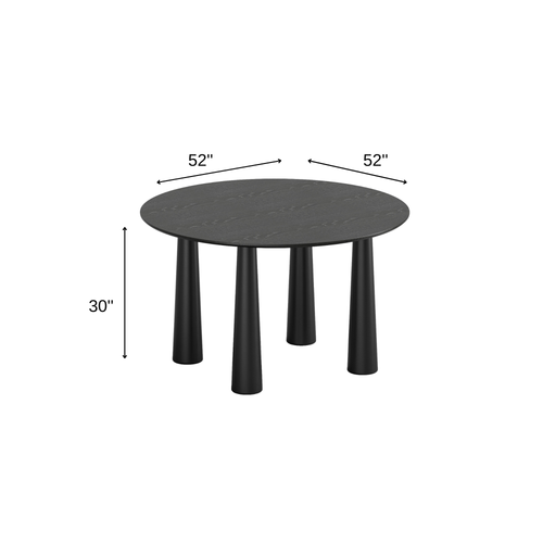 52" Black Wood Round Top Dining Table
