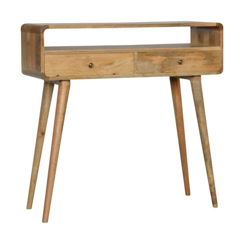 35" Brown Solid Wood Solid Console Table With Shelf And With Two Drawers