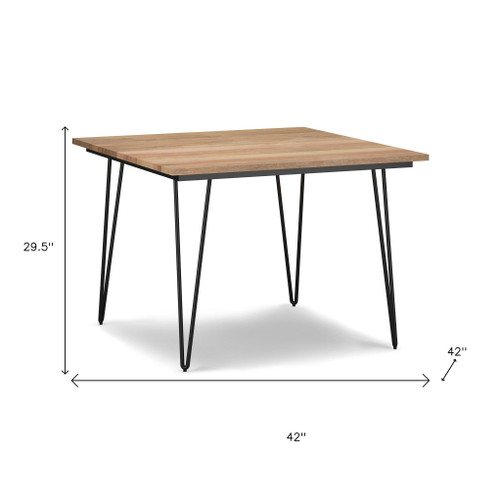 42" Natural and Black Solid Wood and Iron Square Dining Table