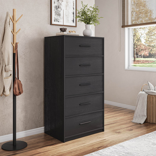 23" Black Wood and Fabric Five Drawer Dresser