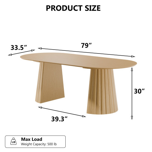 79" Natural Solid Wood Double Pedestal Base Oval Dining Table