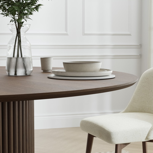 46" Walnut Wood Pedestal Base Round Top Dining Table