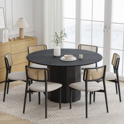 52" Black Solid Wood Pedestal Base Round Top Dining Table