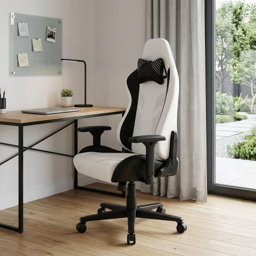 White and Black Adjustable Height Swivel Rolling Gaming Chair