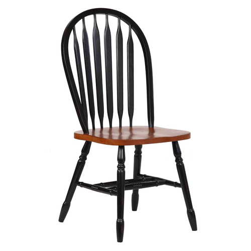 Sunset Trading Selections Windsor Arrowback Dining Side Chair | Two Tone Antique Black Cherry Distressed Solid Wood | Set of 2 Fully Assembled Sidechairs