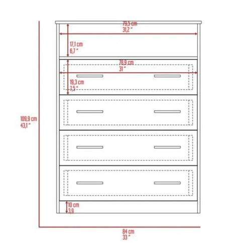 33" White Wood Four Drawer Dresser