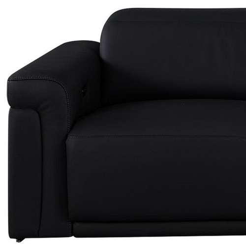100" Black Top Grain Leather Reclining Metal USB Sofa