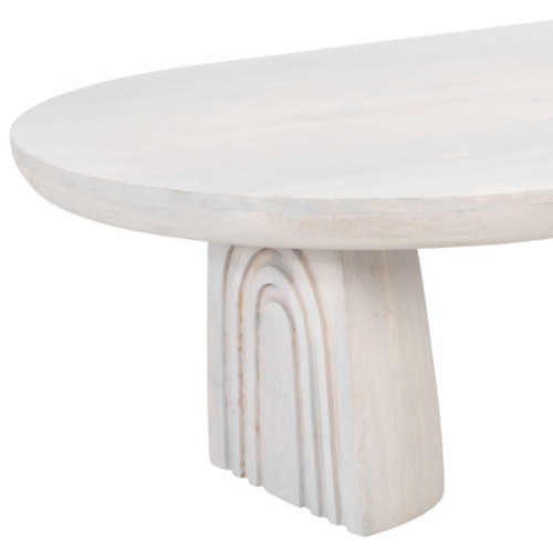 51" White Solid Wood and Wood Oval Pedestal Coffee Table