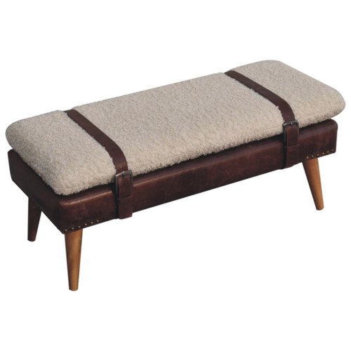 35" Brown Genuine Leather and Solid Wood Upholstered Storage Bench With Cabinet