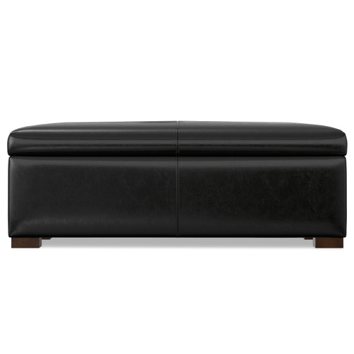 48" Walnut and Black Upholstery Storage Ottoman