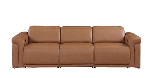100" Chestnut Top Grain Leather Reclining Metal USB Sofa