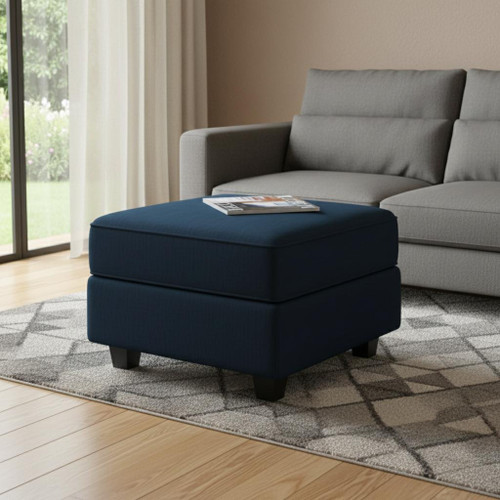 26" Blue and Black Velvet Storage Ottoman