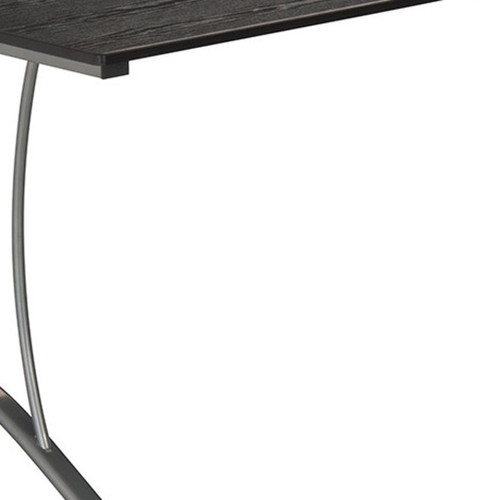 59" Espresso and Silver Wood and Stainless Steel L Shape Computer Desk With Two Drawers