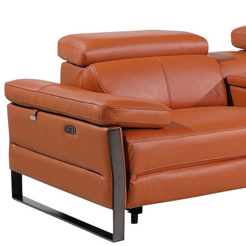 169" Camel Top Grain Leather Reclining Metal USB Sofa