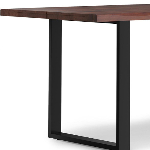 72" Walnut and Black Wood and Iron Frame Base Dining Table