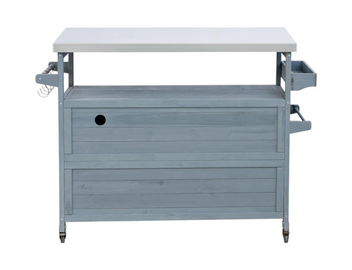 50" Light Blue Wood Barn Door Rolling Kitchen Island With Storage