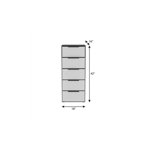 18" Smoky Black And White Wood Five Drawer Lingerie Chest